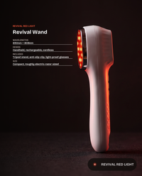 Revival Wand specs: 650nm and 808nm, handheld, rechargeable